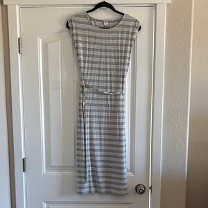 Old Navy Gray and White Striped Midi Dress
